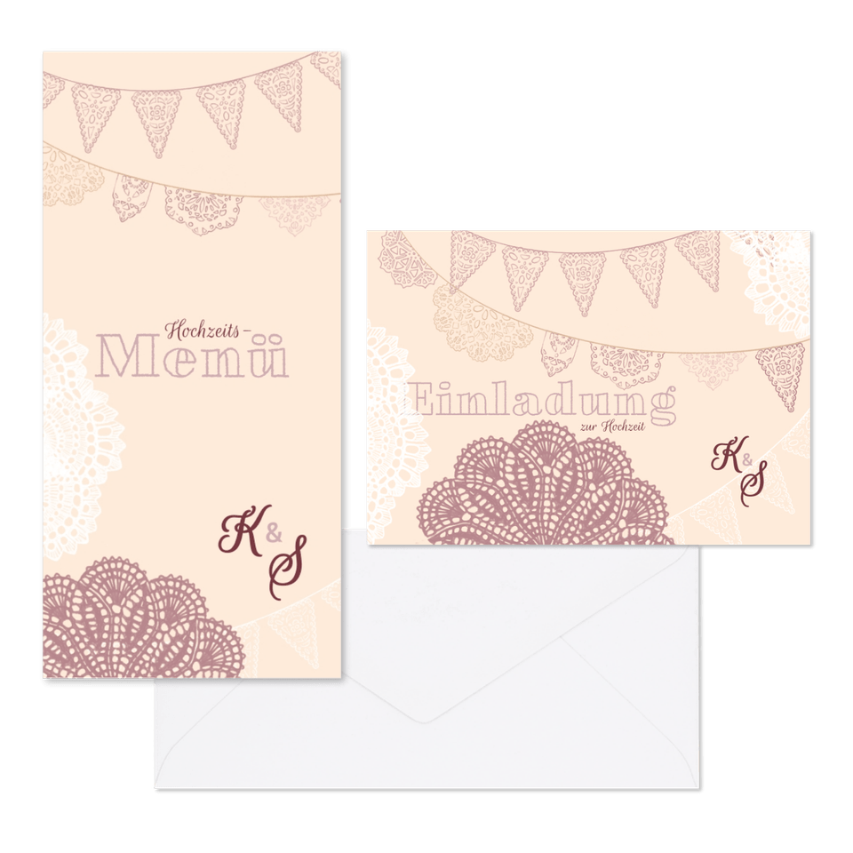 Hochzeitskartenset Papeterie Spitze und Wimpel