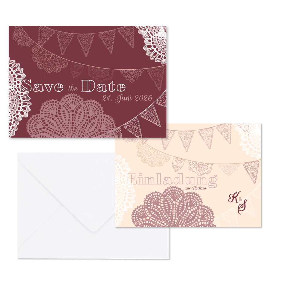 Hochzeitskartenset Papeterie Spitze und Wimpel