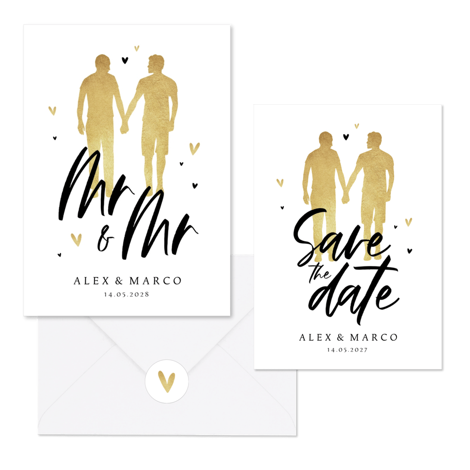 Hochzeitskartenset Mr&Mr Silhouette in Gold