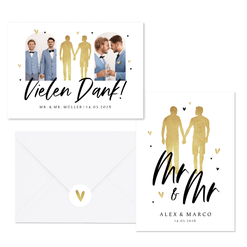 Hochzeitskartenset Mr&Mr Silhouette in Gold