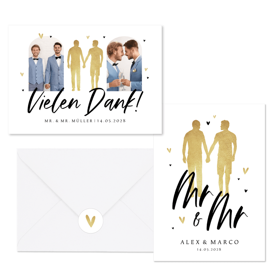 Hochzeitskartenset Mr&Mr Silhouette in Gold