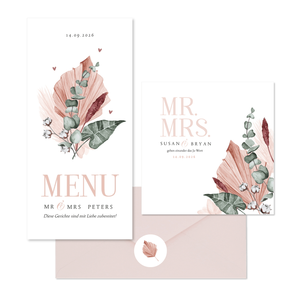 Hochzeitskartenset stilvolle Trockenblumen