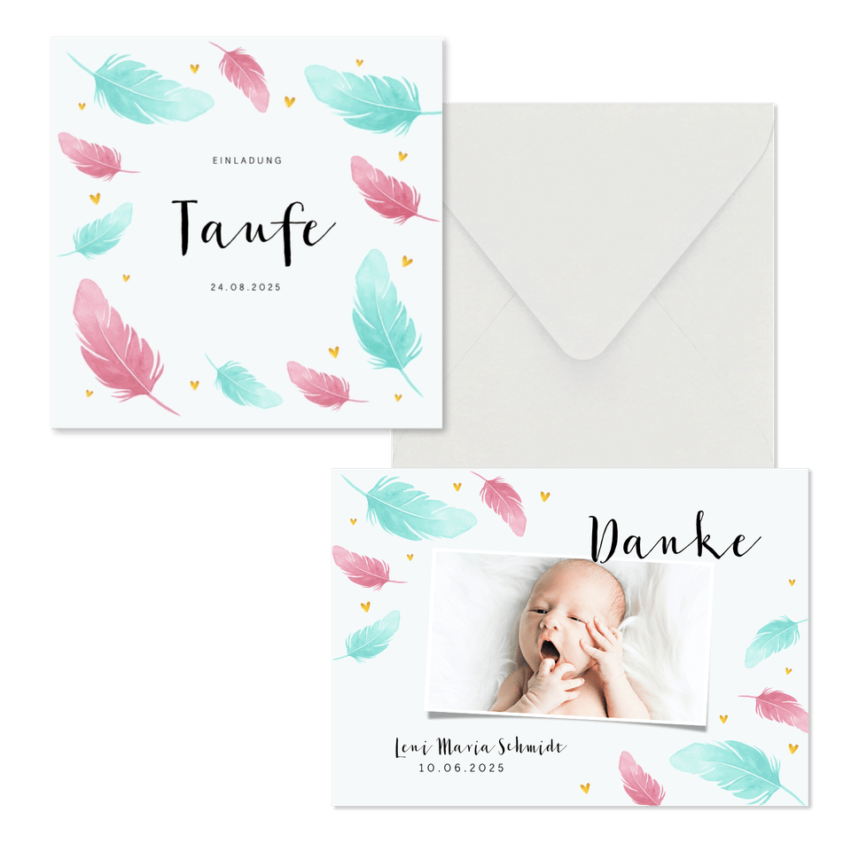 Taufe - Rosa und blaue Federn