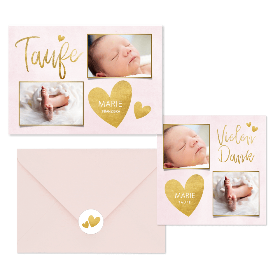 Taufe - Goldherzchen rosa