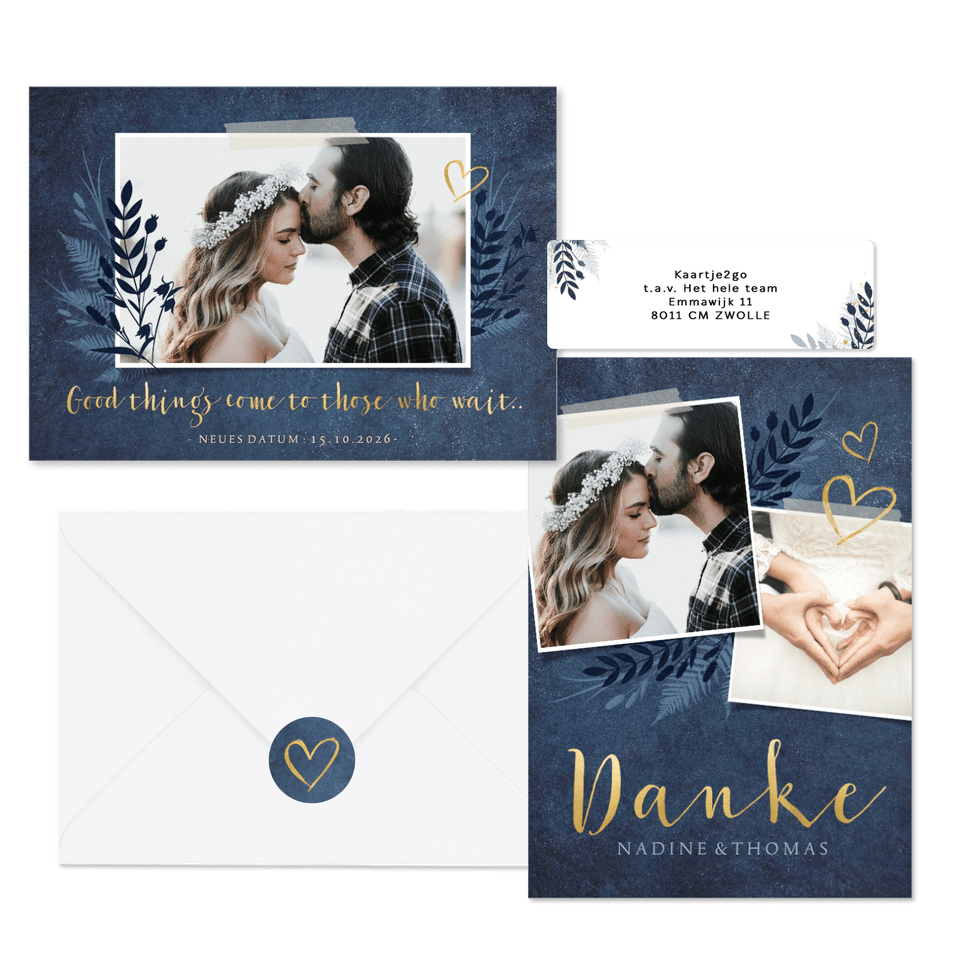 Hochzeitskartenset dunkelblaue Botanik