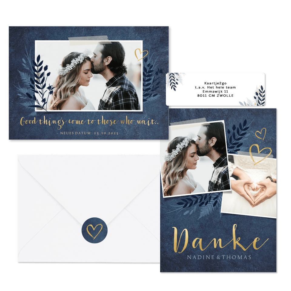 Hochzeitskartenset dunkelblaue Botanik