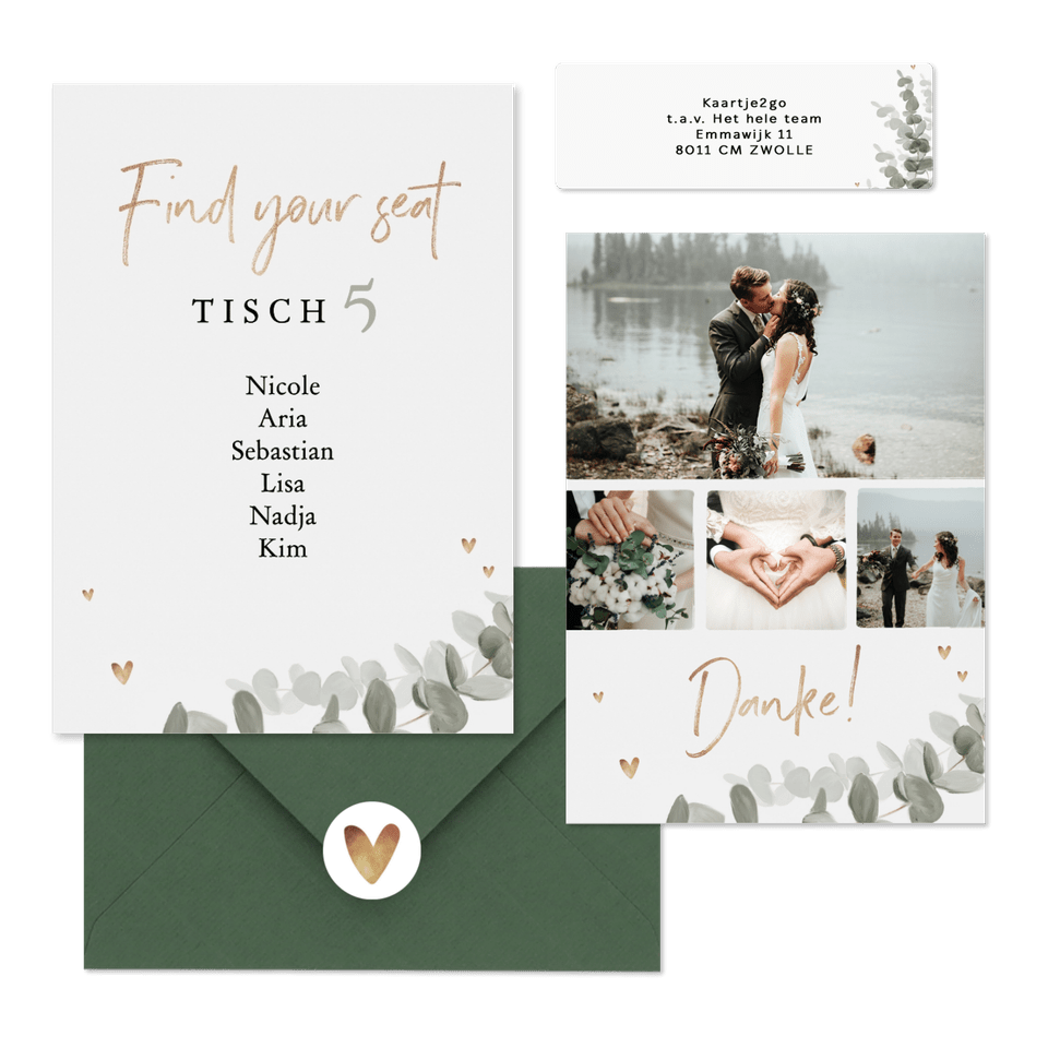 Hochzeitskartenset elegantes Aquarell mit Eukalyptus