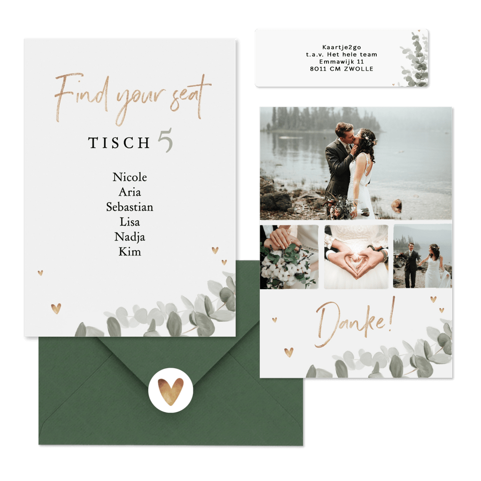 Hochzeitskartenset elegantes Aquarell mit Eukalyptus