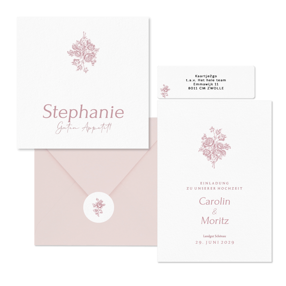 Hochzeitskartenset Altrosa englische Rosen klassisch