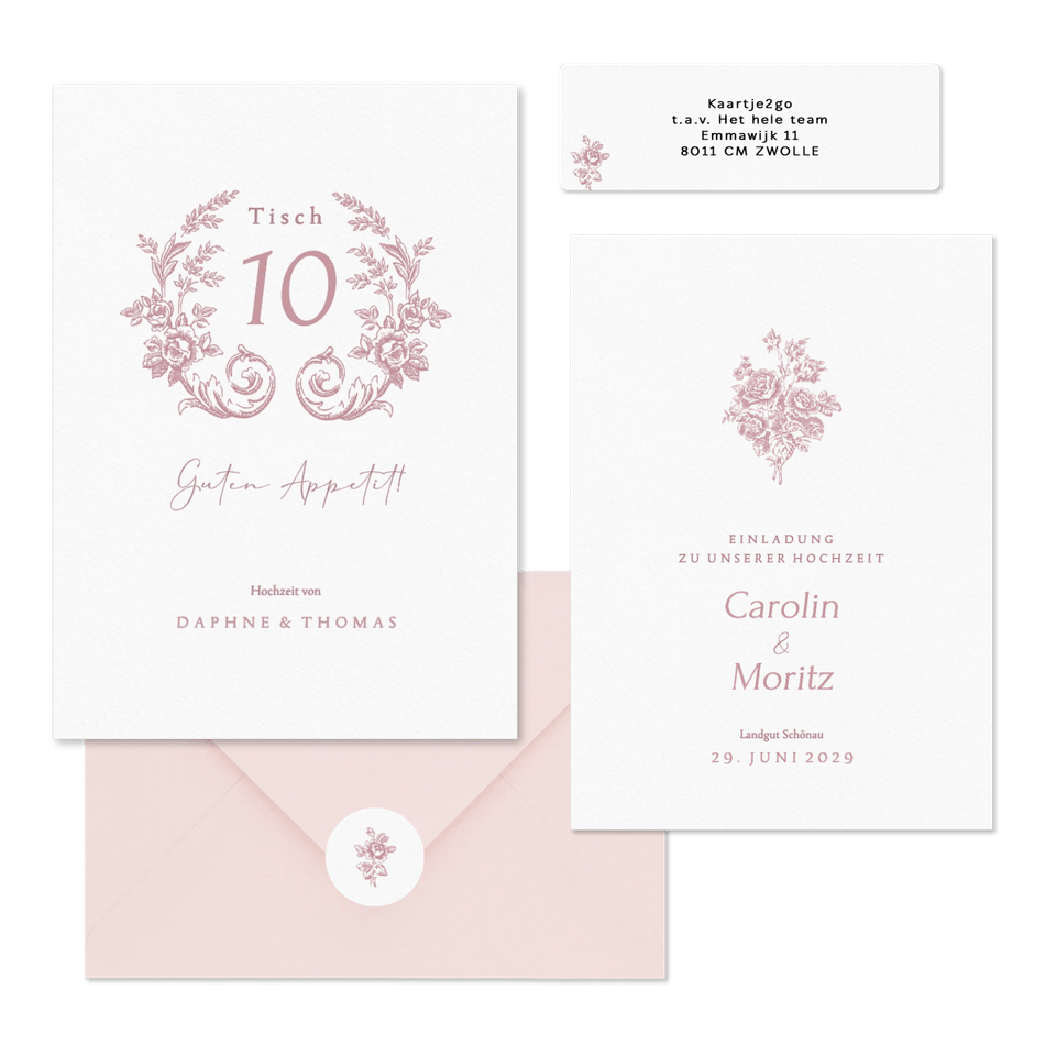 Hochzeitskartenset Altrosa englische Rosen klassisch