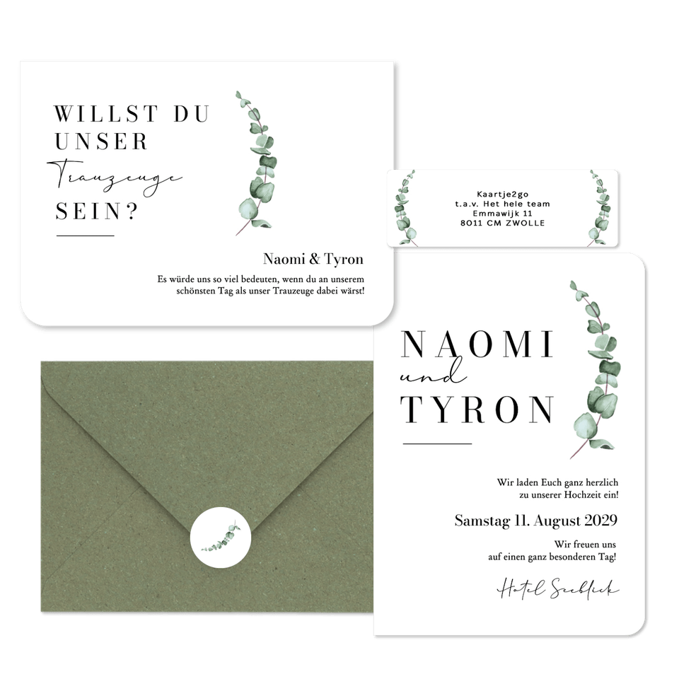 Hochzeitskarten schlicht und elegant mit Eukalyptuszweig