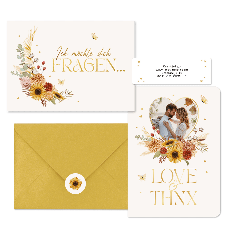 Hochzeitskartenset Blumen & Gräser mit Goldschrift