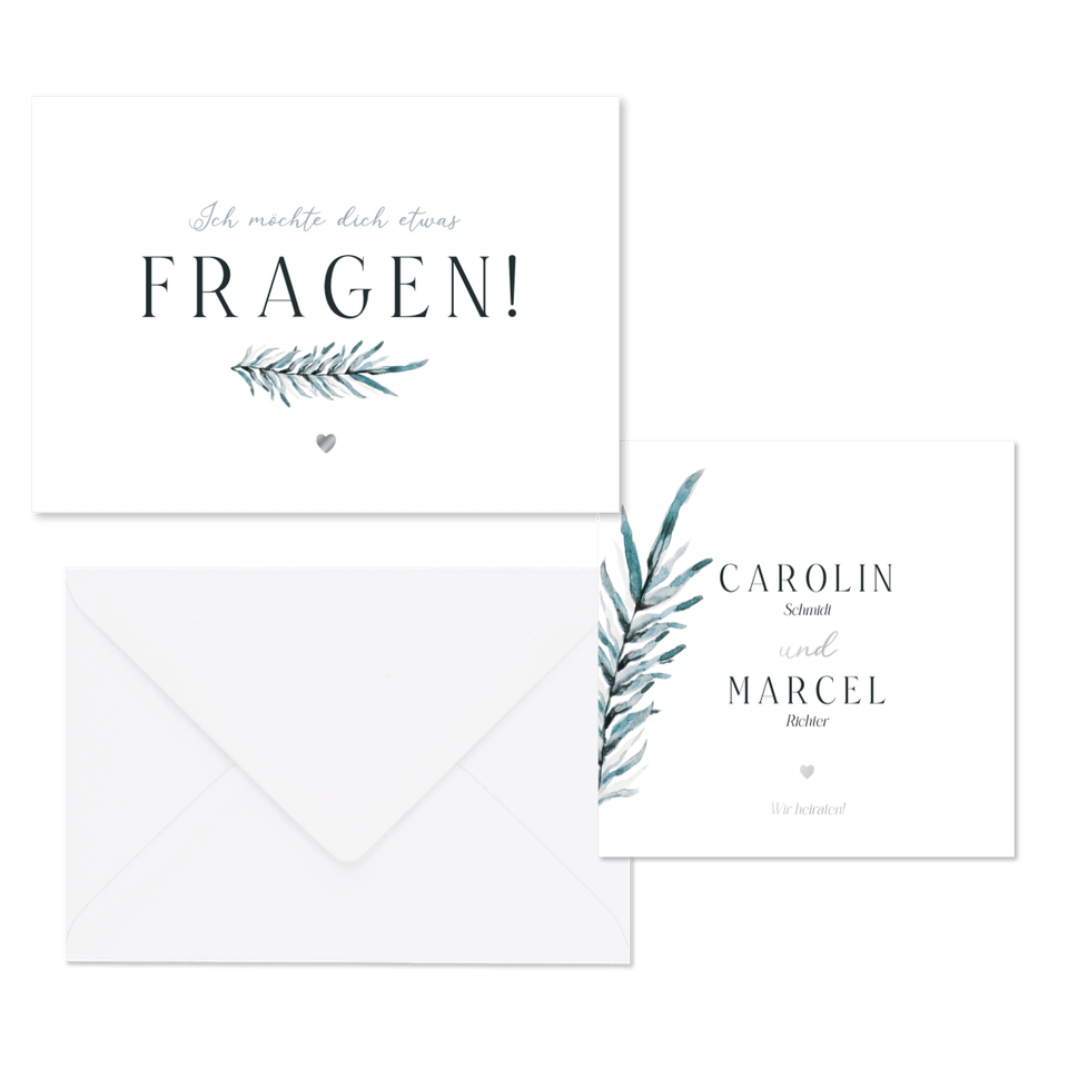 Hochzeitskartenset blaugrüner Zweig