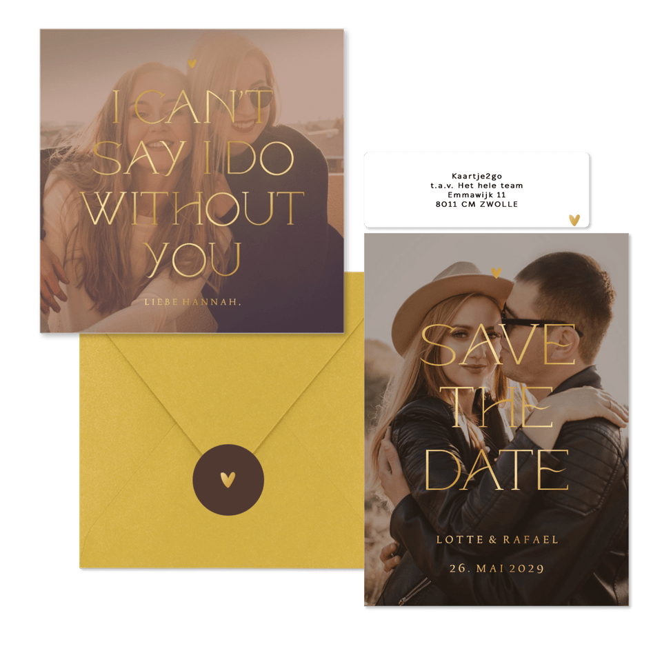 Fotokartenset zur Hochzeit mit elegantem goldenem Schriftzug