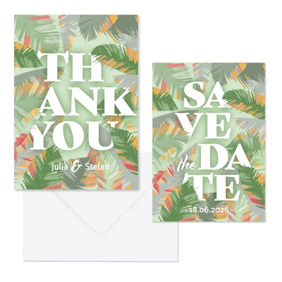 Hochzeitskartenset Papeterie tropische Blätter
