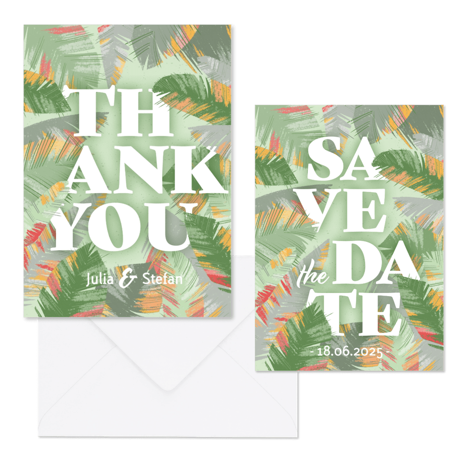 Hochzeitskartenset Papeterie tropische Blätter