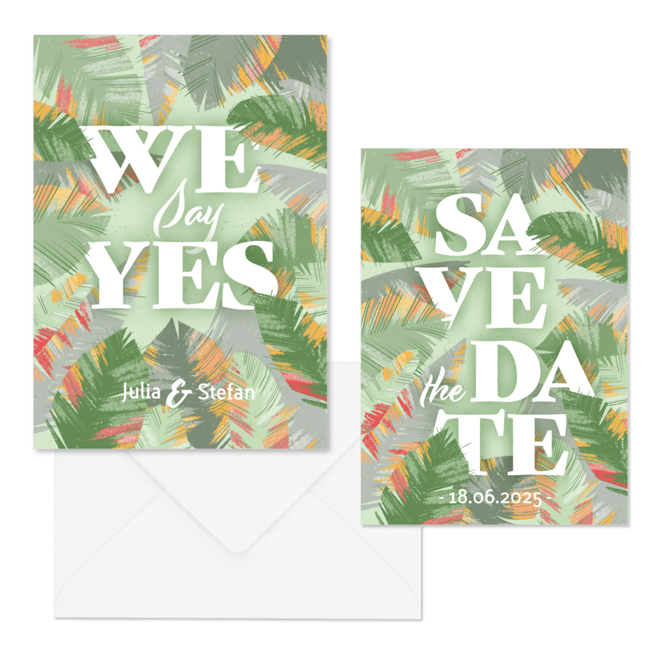 Hochzeitskartenset Papeterie tropische Blätter
