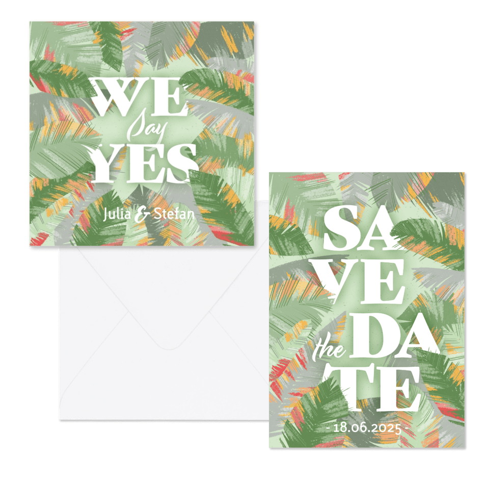 Hochzeitskartenset Papeterie tropische Blätter