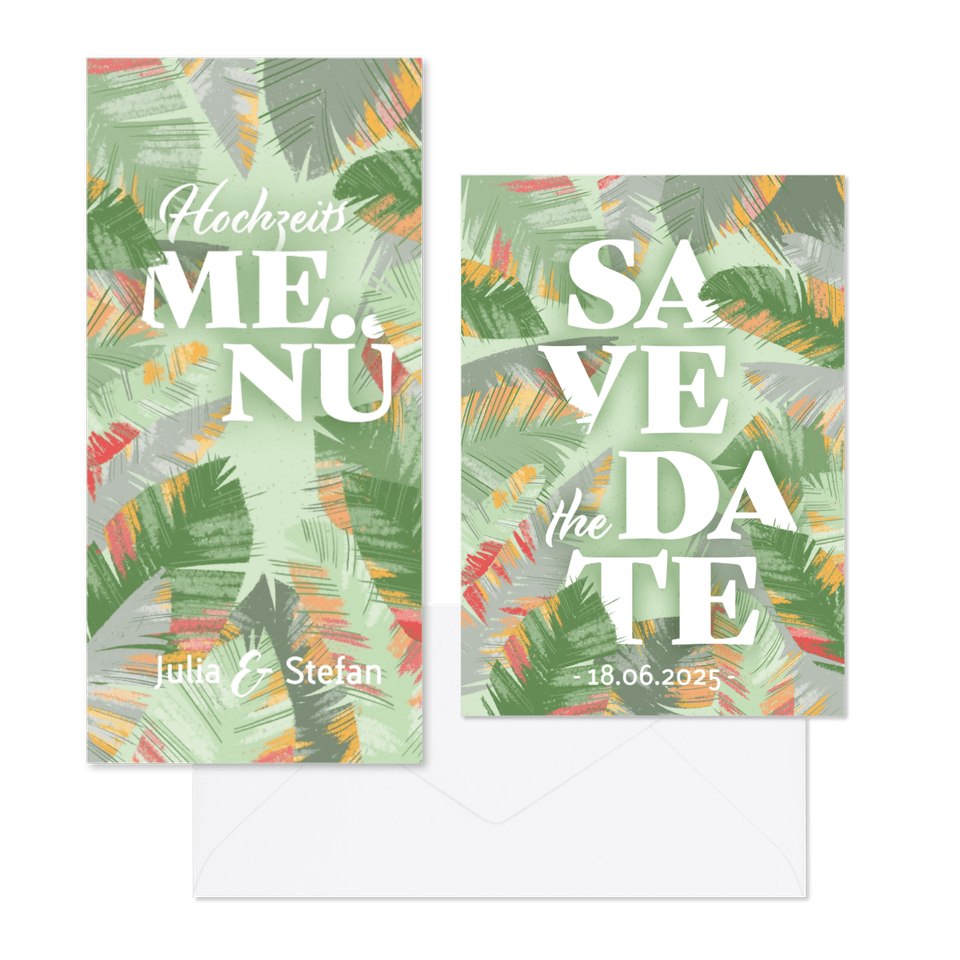 Hochzeitskartenset Papeterie tropische Blätter