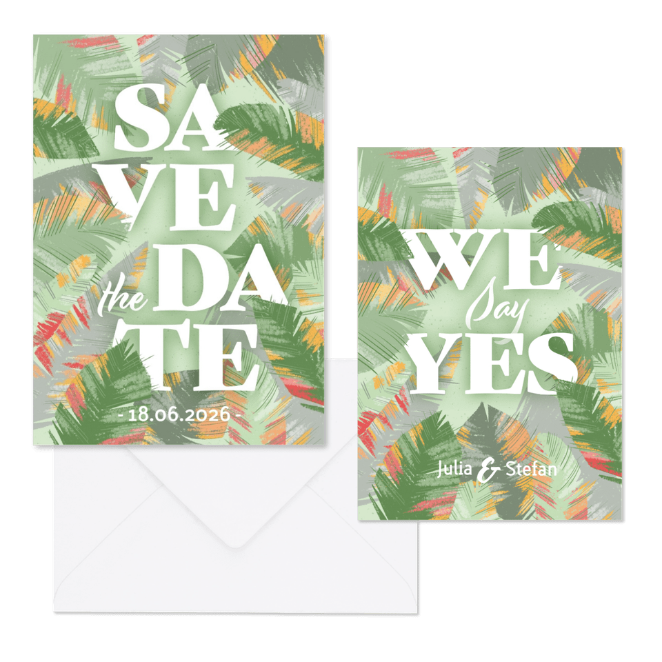 Hochzeitskartenset Papeterie tropische Blätter