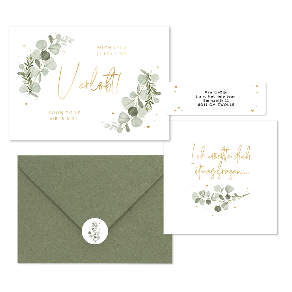 Hochzeitskartenset Aquarellzweige Eukalyptus