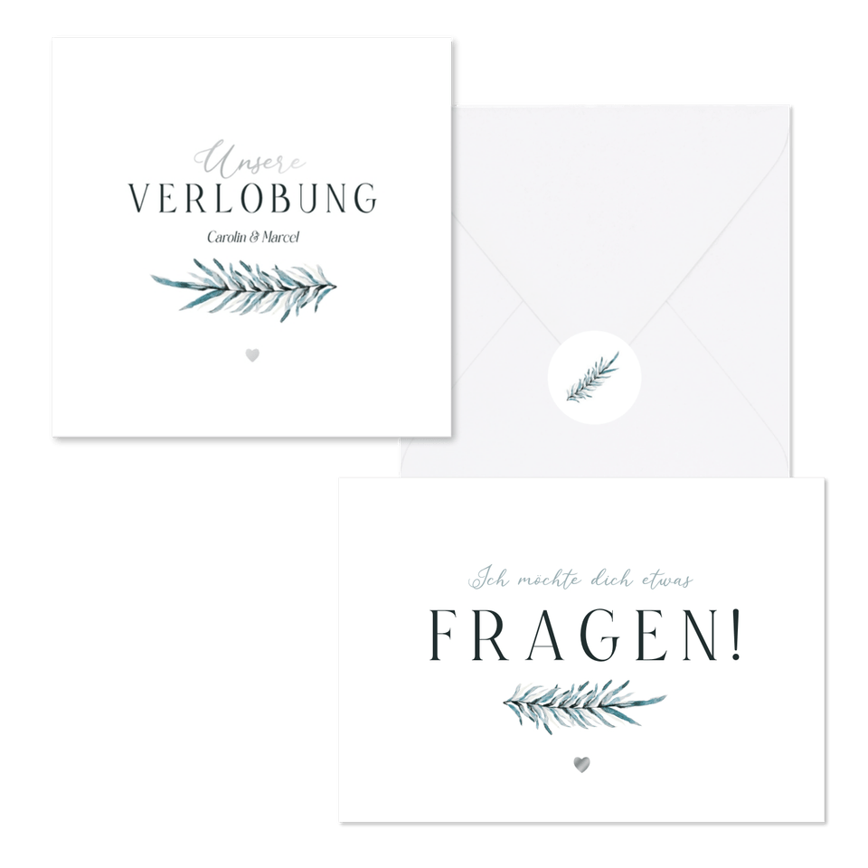 Hochzeitskartenset blaugrüner Zweig