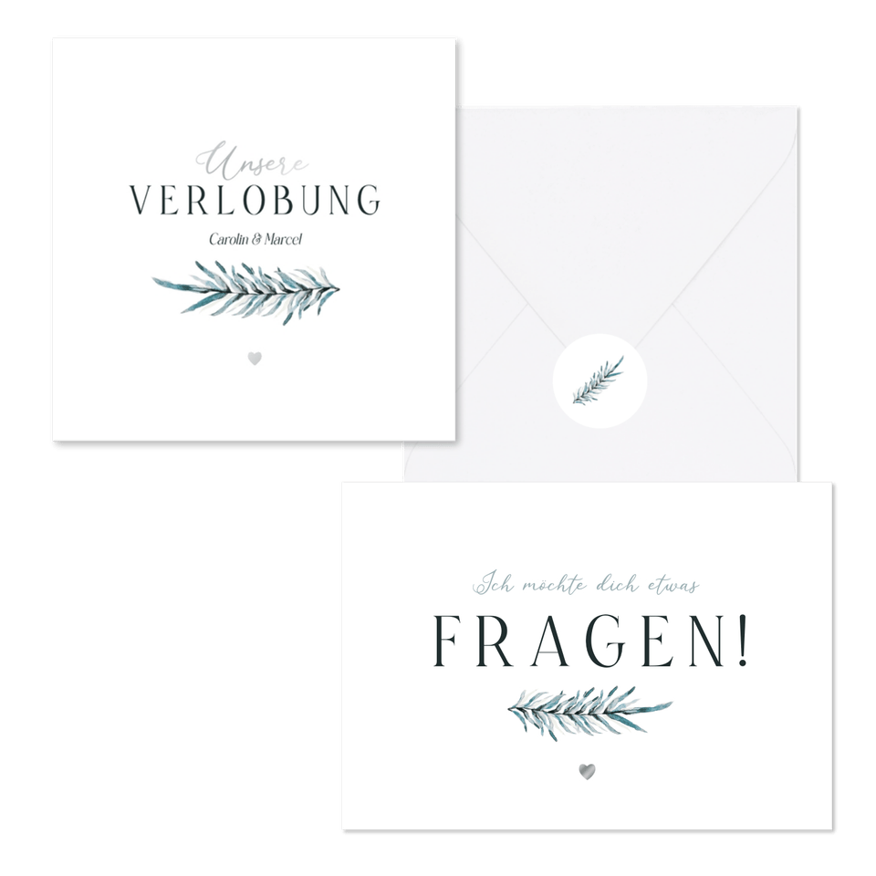 Hochzeitskartenset blaugrüner Zweig