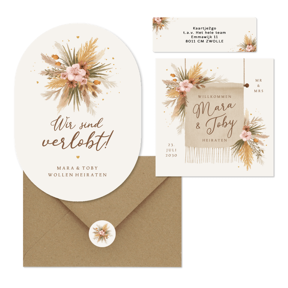 Hochzeit - Boho Blumenstrauß mit Gräsern und Blüten