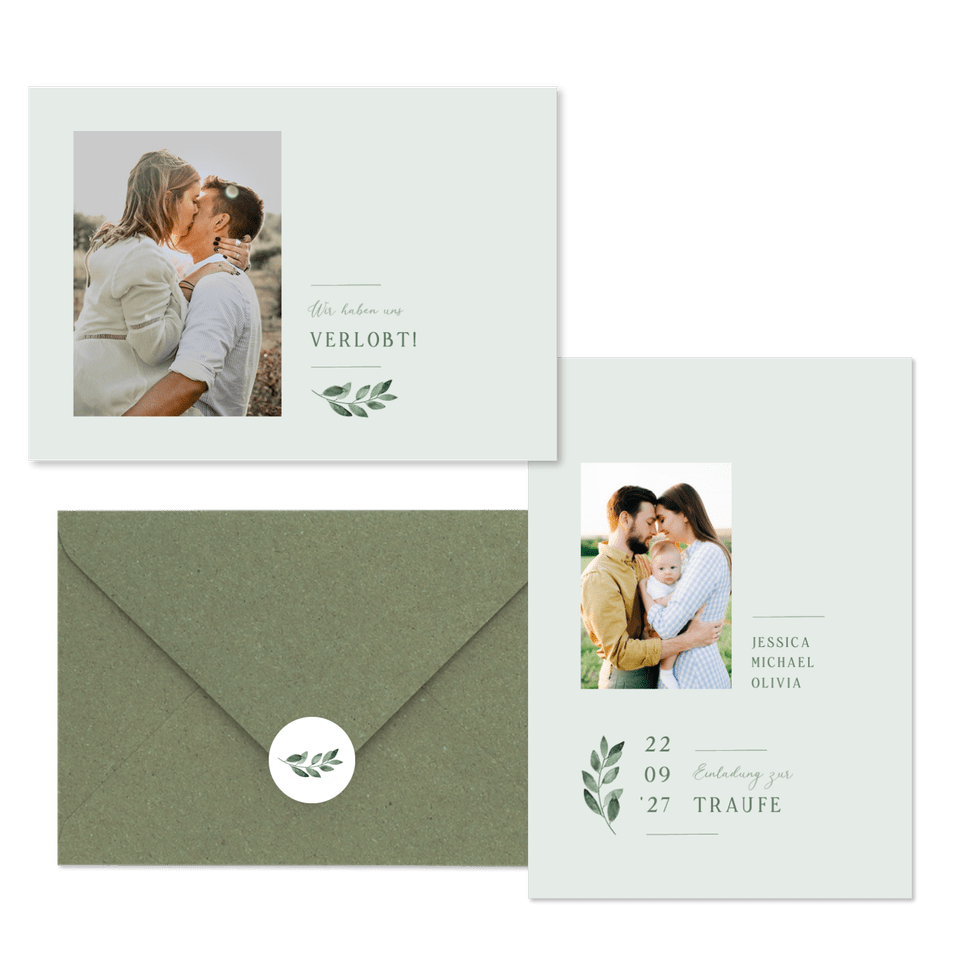 Hochzeitskartenset einfacher grüner Zweig