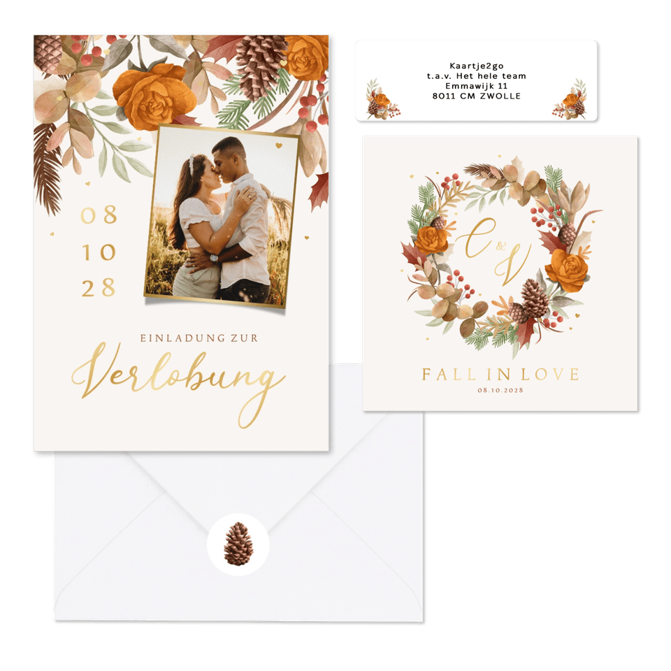 Hochzeitskartenset Blätterkranz Herbststimmung