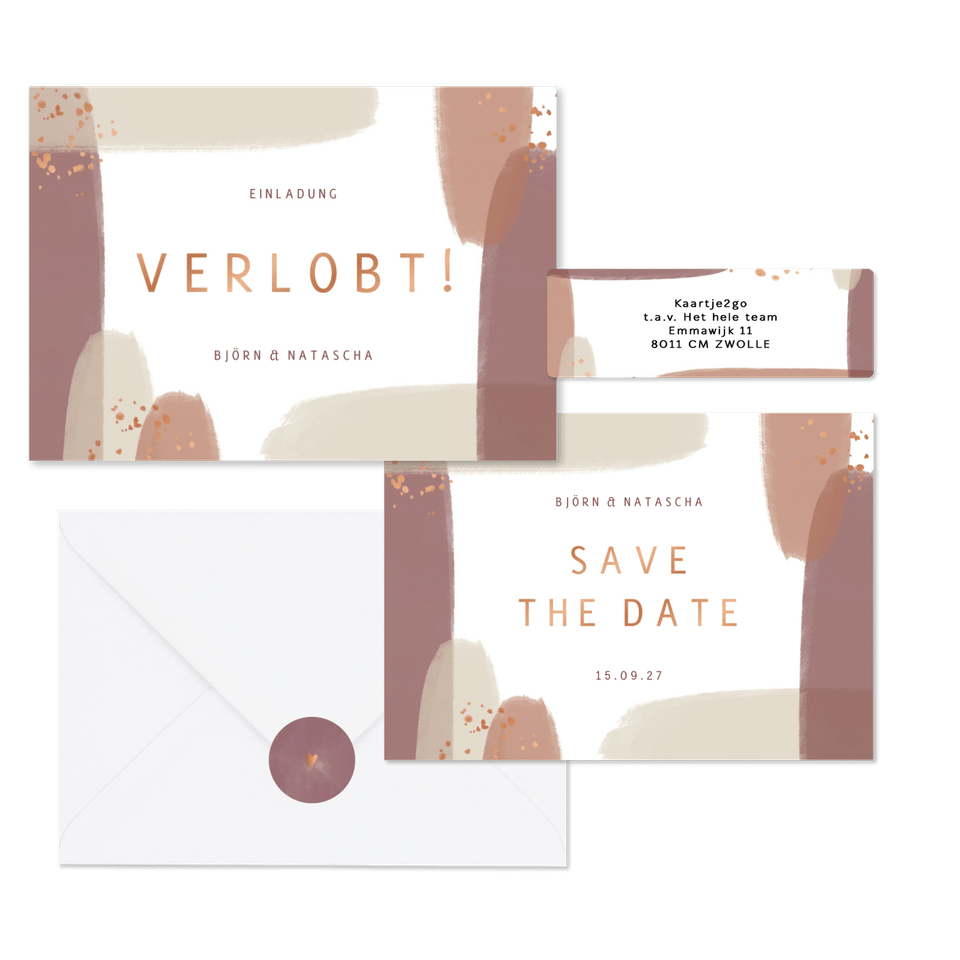 Hochzeitskartenset Kupfer Pinselstriche 