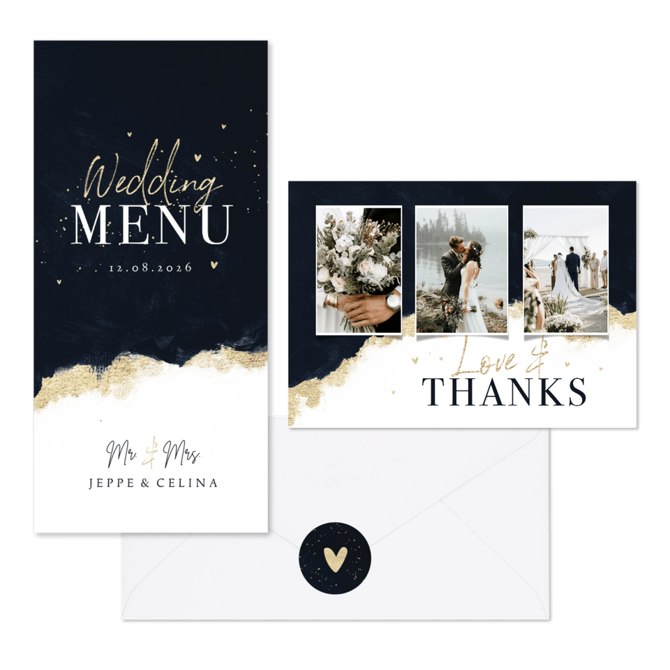 Hochzeitskartenset elegantes Aquarell schwarz-gold