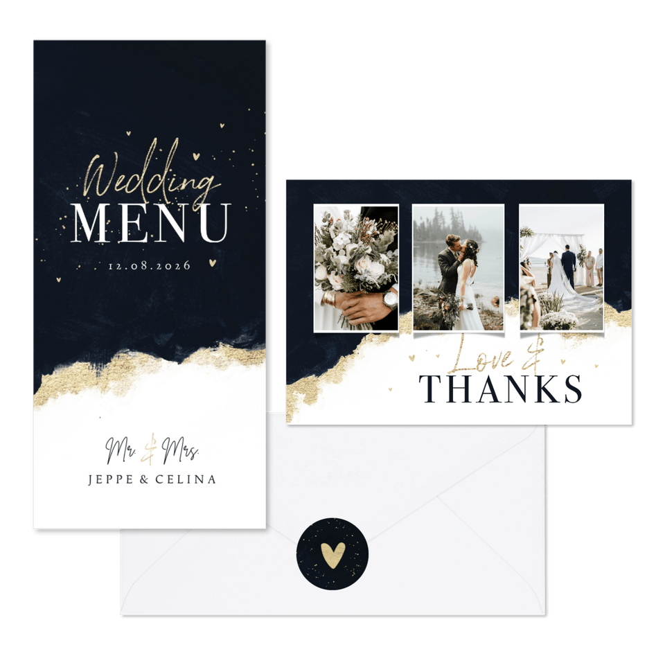 Hochzeitskartenset elegantes Aquarell schwarz-gold