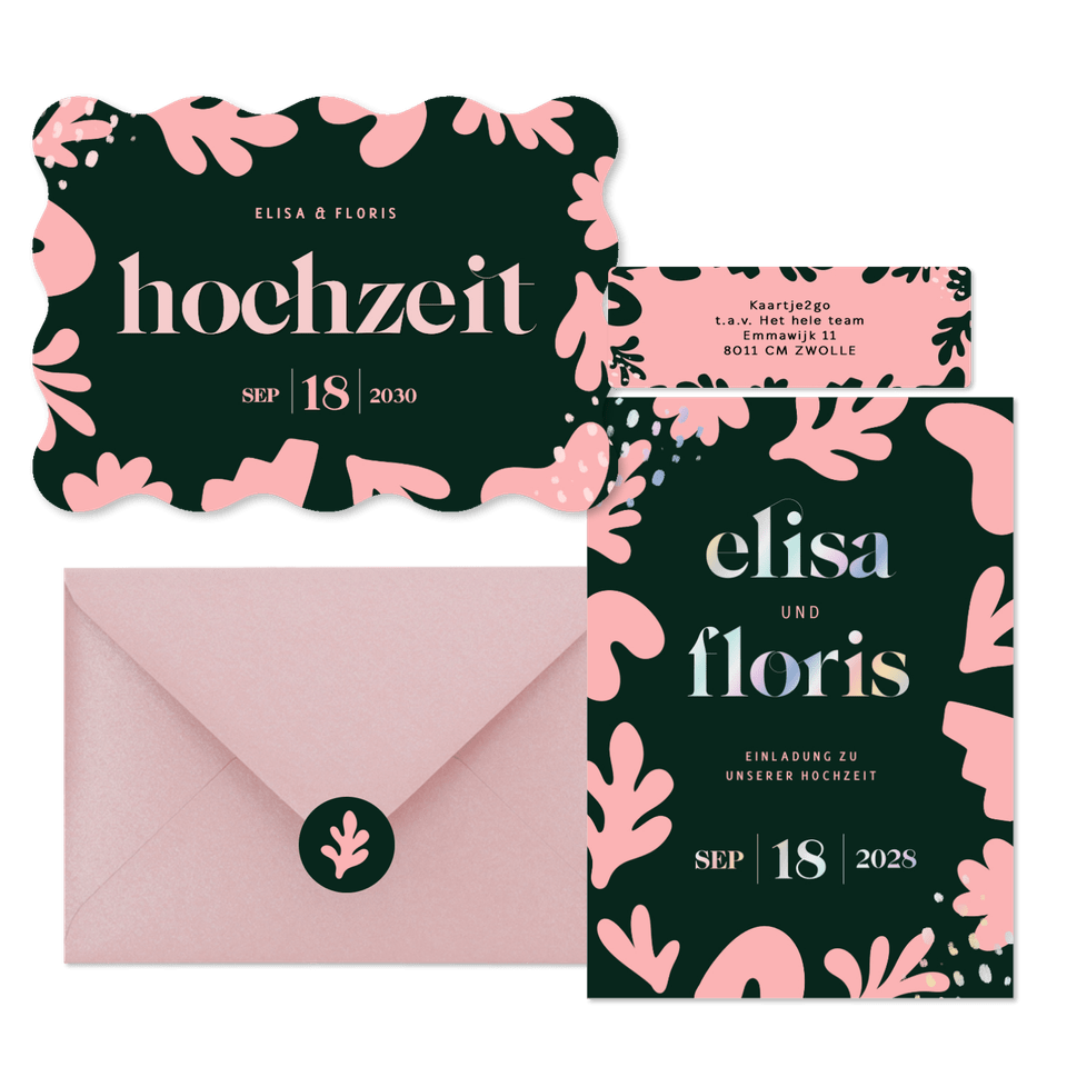 Hochzeitskartenset mit abstrakten rosa Blumen