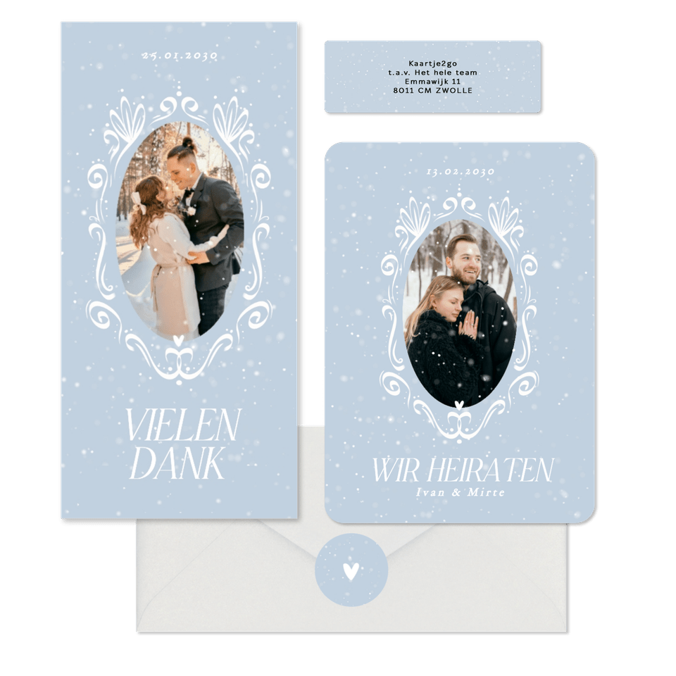 Hochzeit - Winterhochzeit Schneeflocken auf Blau romantische Ornamente